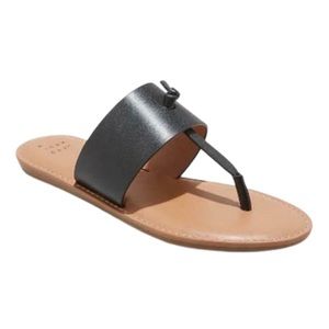 A New Day Amelia Black Faux Leather Thong Sandals